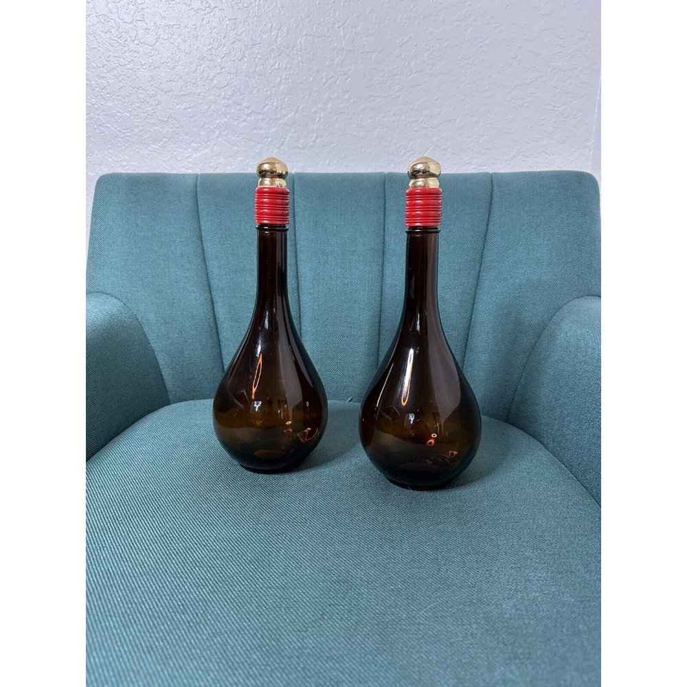 House of Koshu Vintage Japan Amber Genie Style Round Liquor Bottle w/ Lid